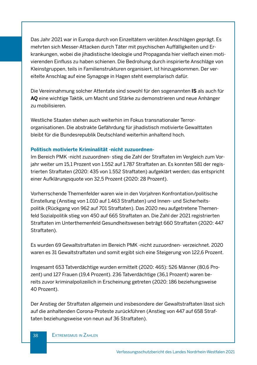 Seite 39 des Verfassungsschutzbericht 2021 Nordrhein-Westfalen