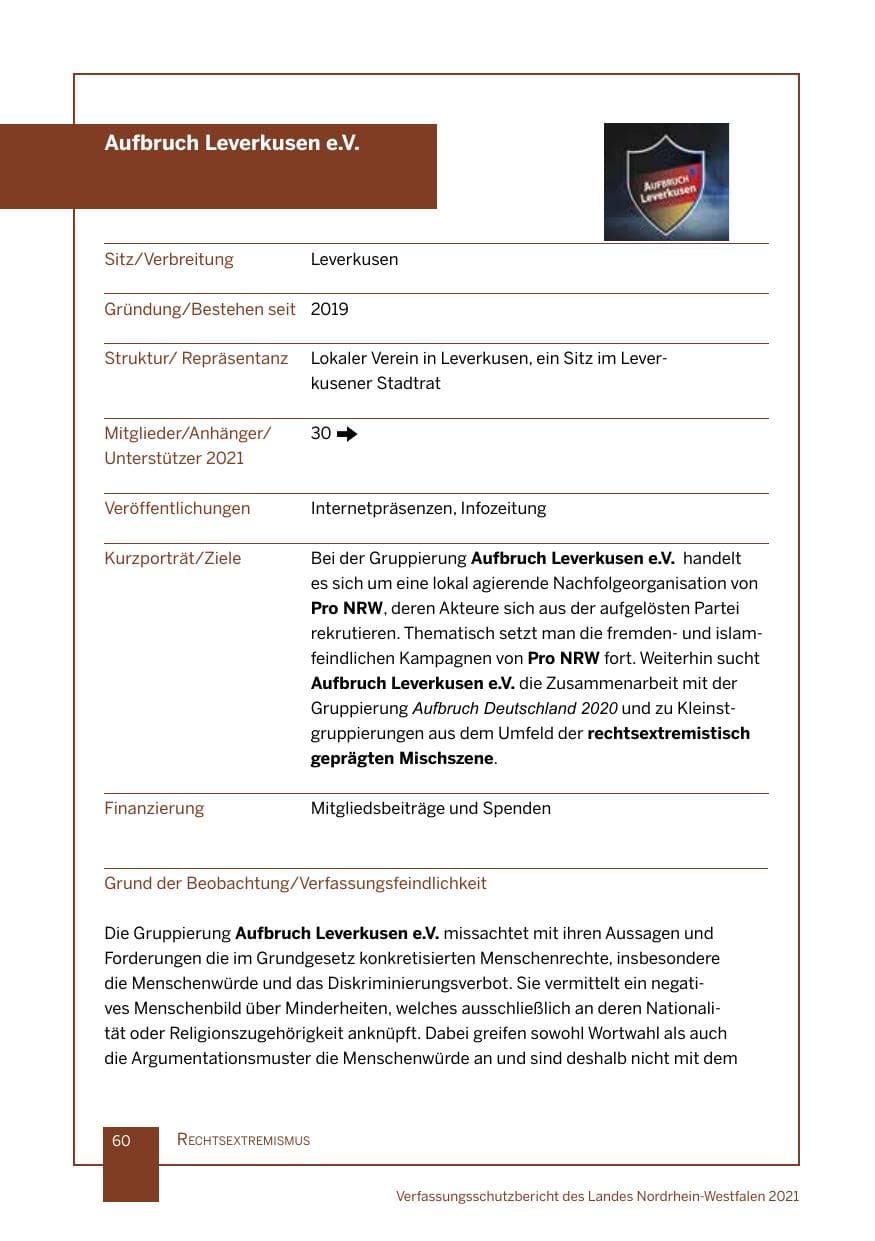 Seite 61 des Verfassungsschutzbericht 2021 Nordrhein-Westfalen