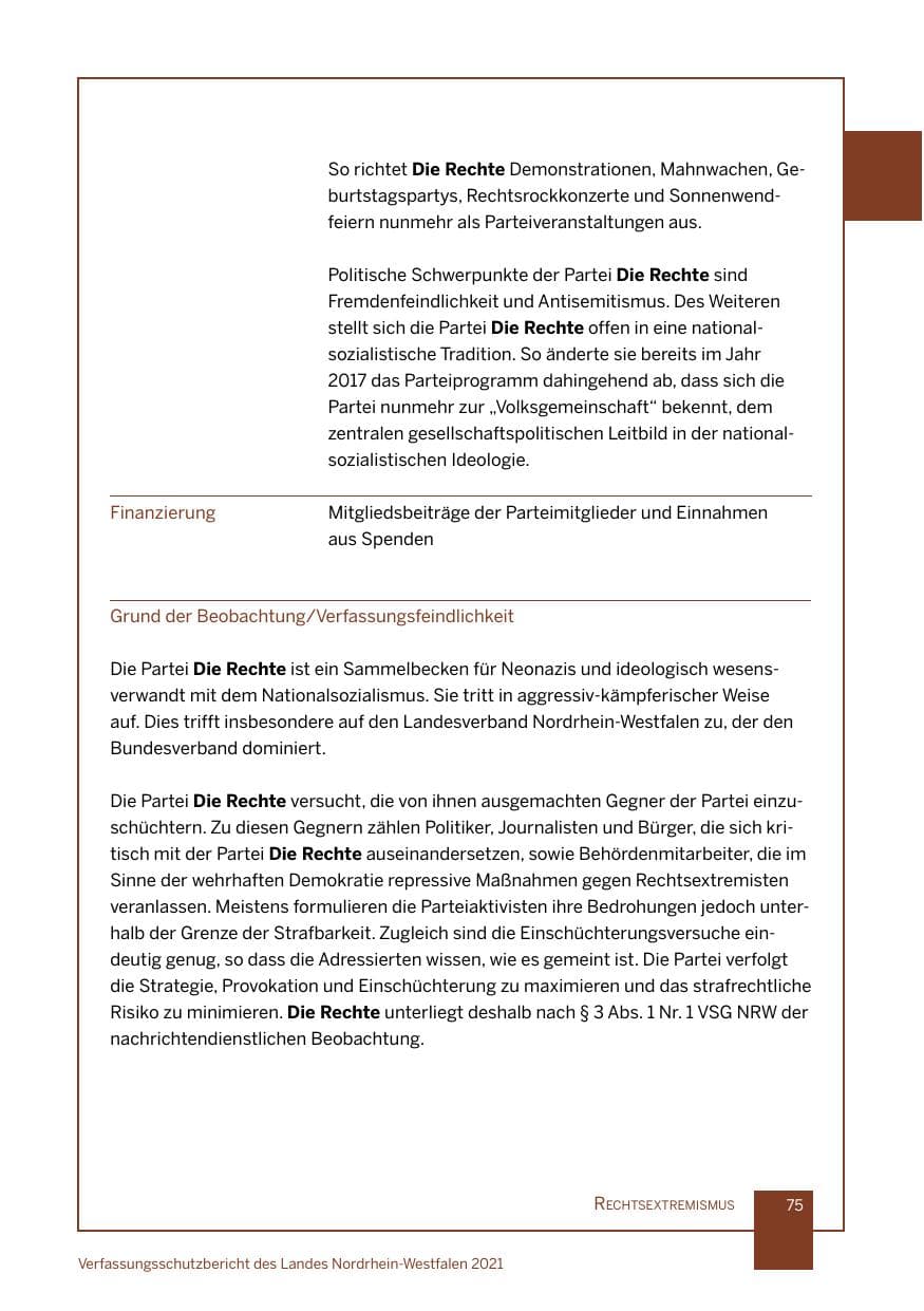 Seite 76 des Verfassungsschutzbericht 2021 Nordrhein-Westfalen