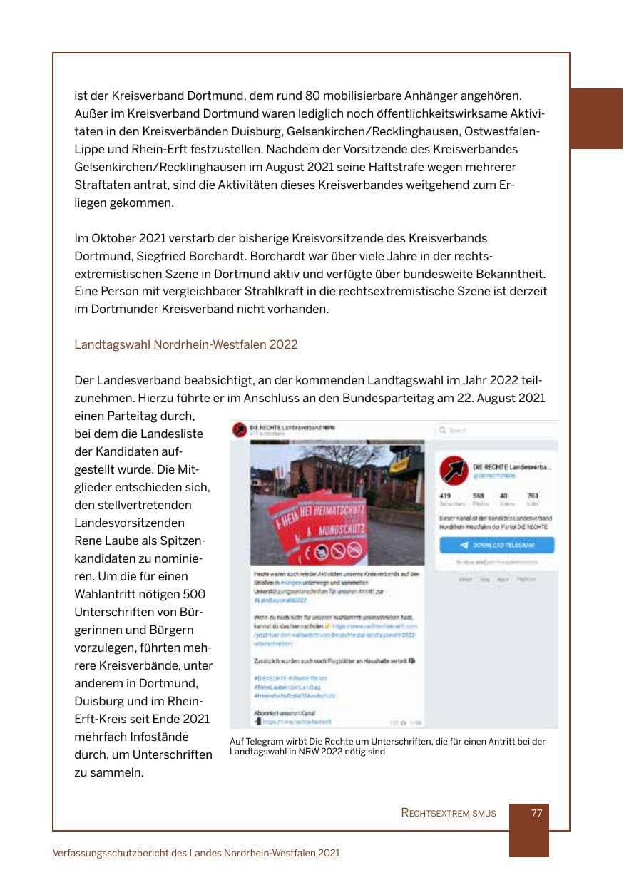 Seite 78 des Verfassungsschutzbericht 2021 Nordrhein-Westfalen