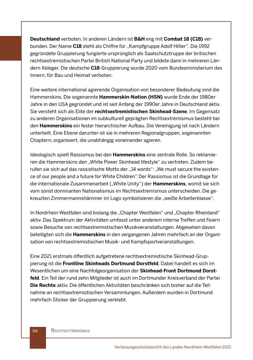 Seite 95 des Verfassungsschutzbericht 2021 Nordrhein-Westfalen
