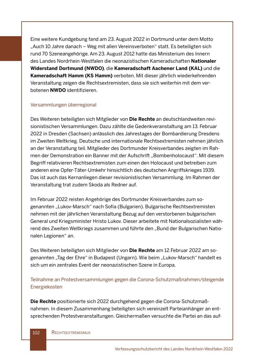 Seite 102 des Verfassungsschutzbericht 2022 Nordrhein-Westfalen
