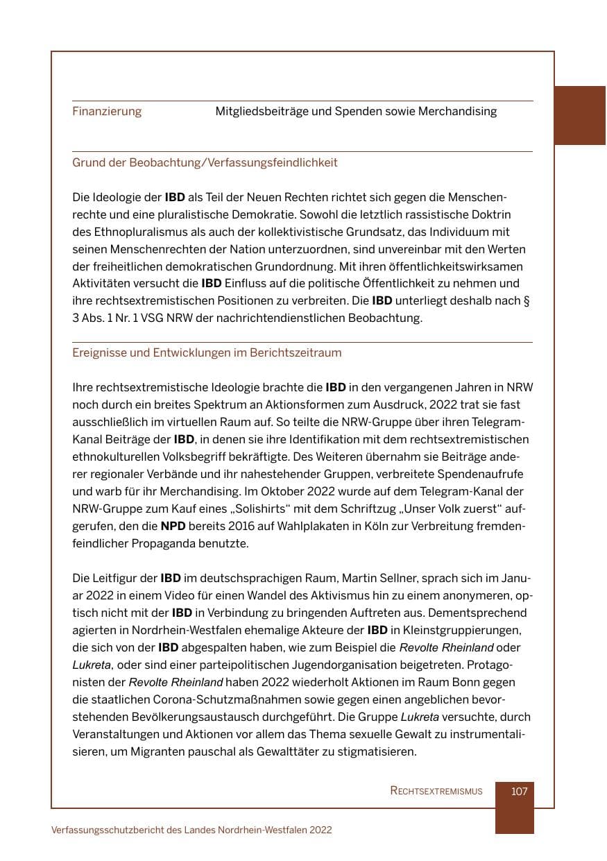 Seite 107 des Verfassungsschutzbericht 2022 Nordrhein-Westfalen