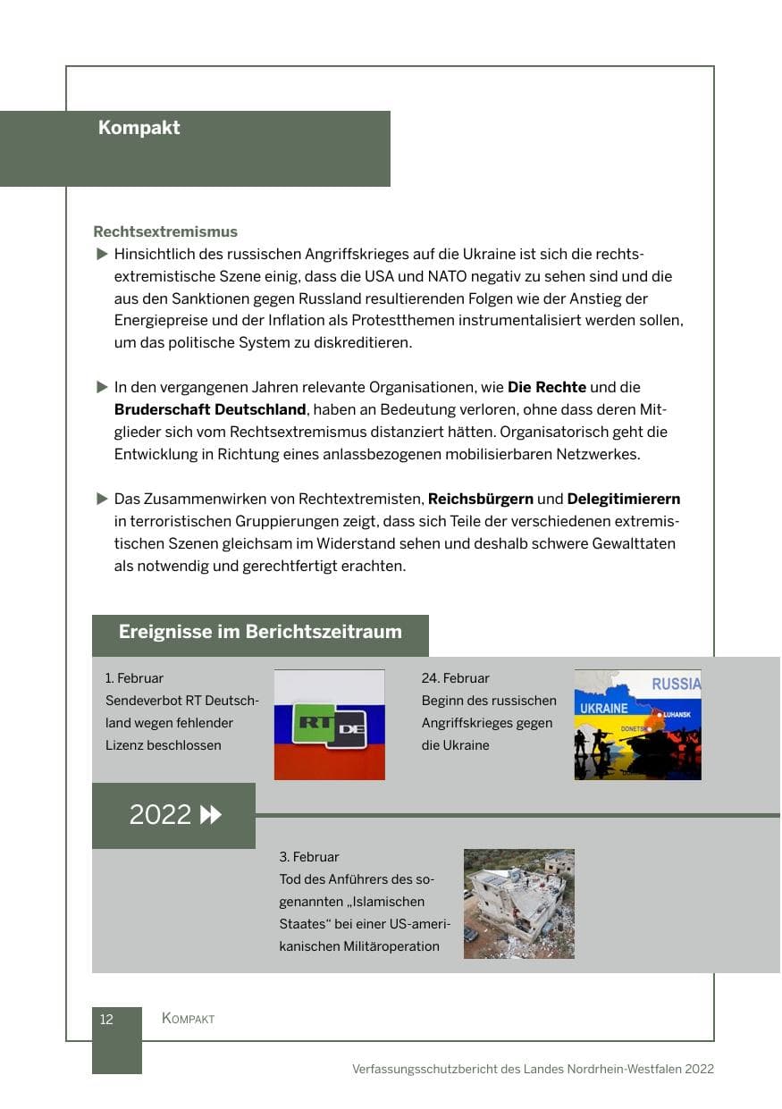 Seite 12 des Verfassungsschutzbericht 2022 Nordrhein-Westfalen