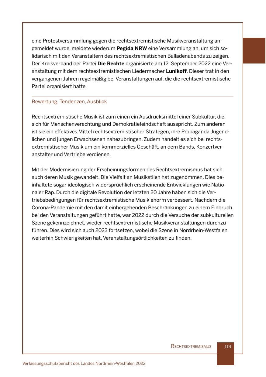 Seite 119 des Verfassungsschutzbericht 2022 Nordrhein-Westfalen