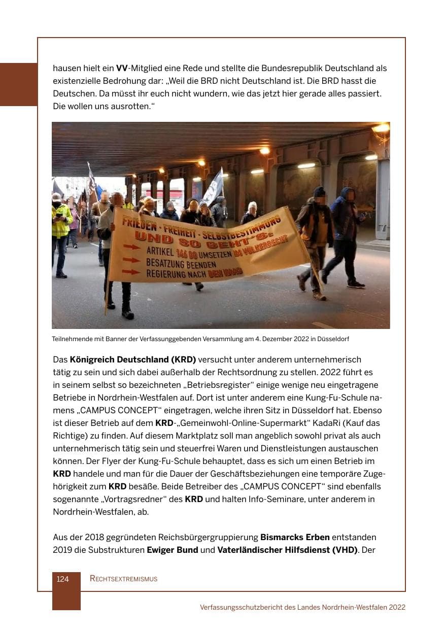Seite 124 des Verfassungsschutzbericht 2022 Nordrhein-Westfalen
