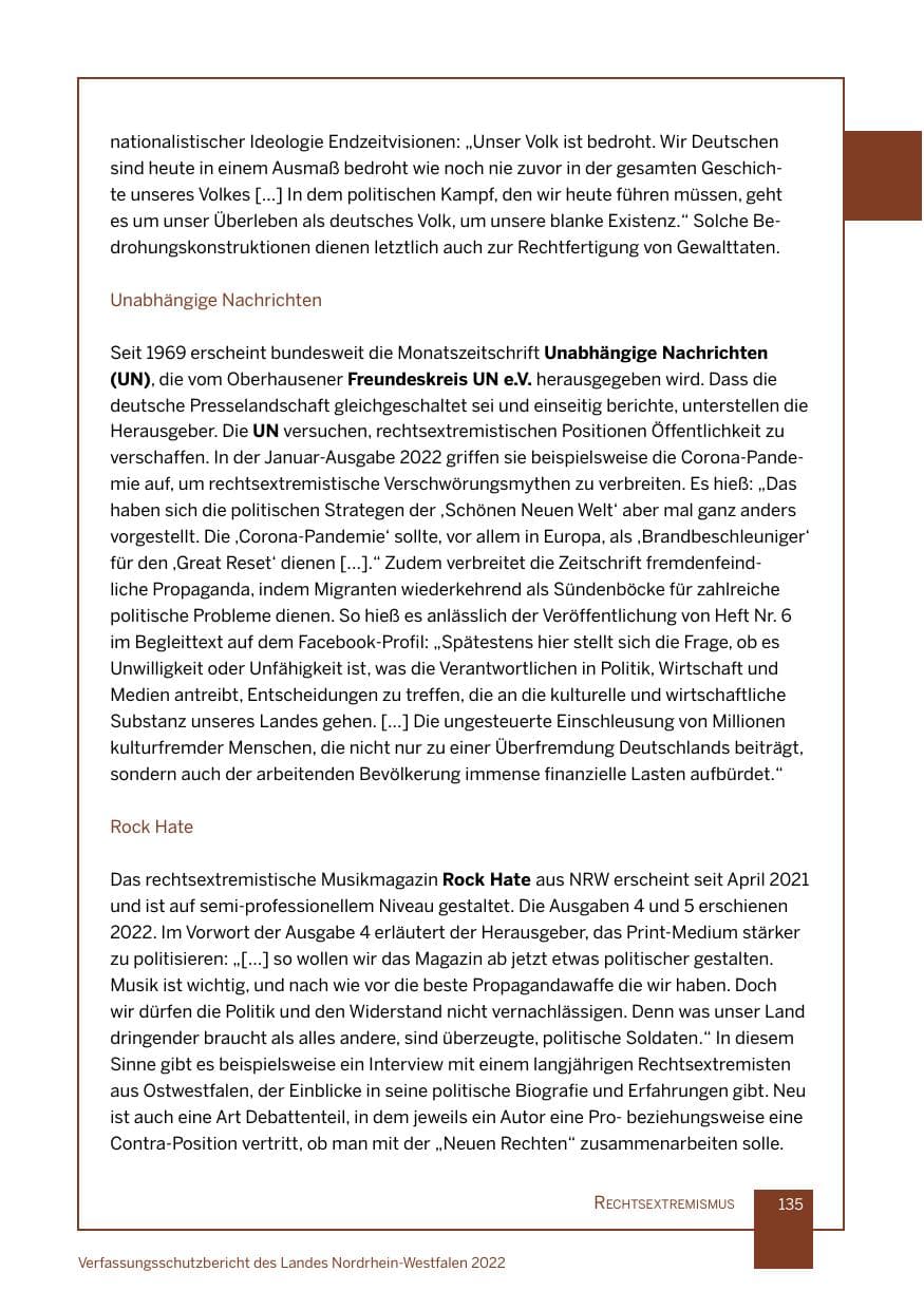 Seite 135 des Verfassungsschutzbericht 2022 Nordrhein-Westfalen