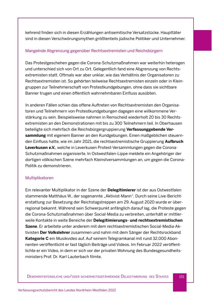 Seite 151 des Verfassungsschutzbericht 2022 Nordrhein-Westfalen