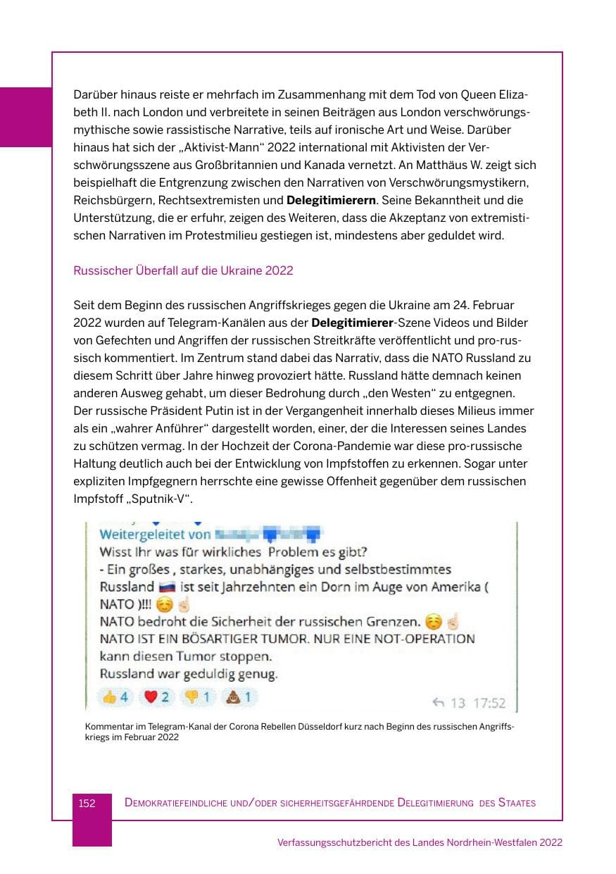 Seite 152 des Verfassungsschutzbericht 2022 Nordrhein-Westfalen