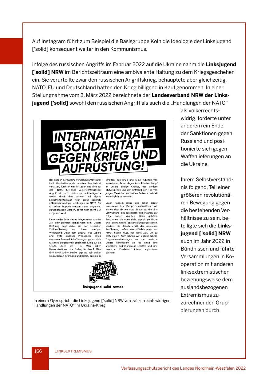 Seite 166 des Verfassungsschutzbericht 2022 Nordrhein-Westfalen