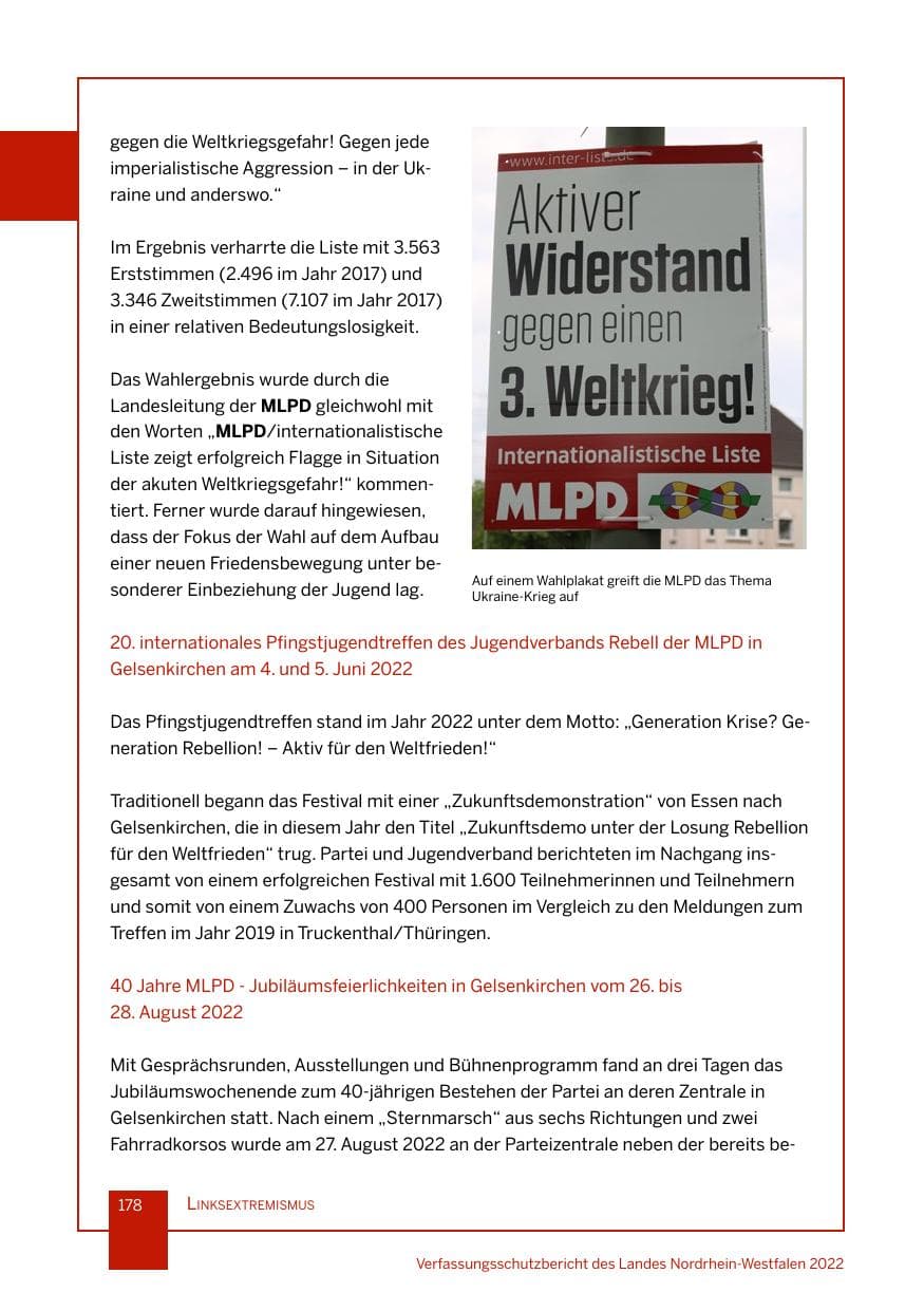Seite 178 des Verfassungsschutzbericht 2022 Nordrhein-Westfalen