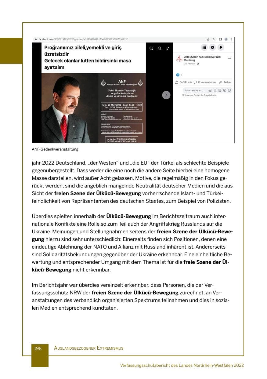 Seite 198 des Verfassungsschutzbericht 2022 Nordrhein-Westfalen