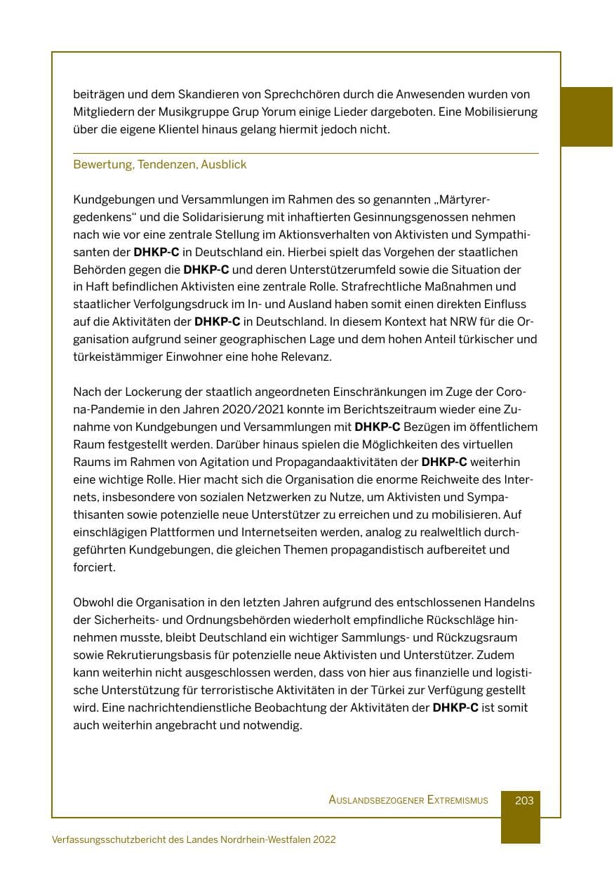Seite 203 des Verfassungsschutzbericht 2022 Nordrhein-Westfalen