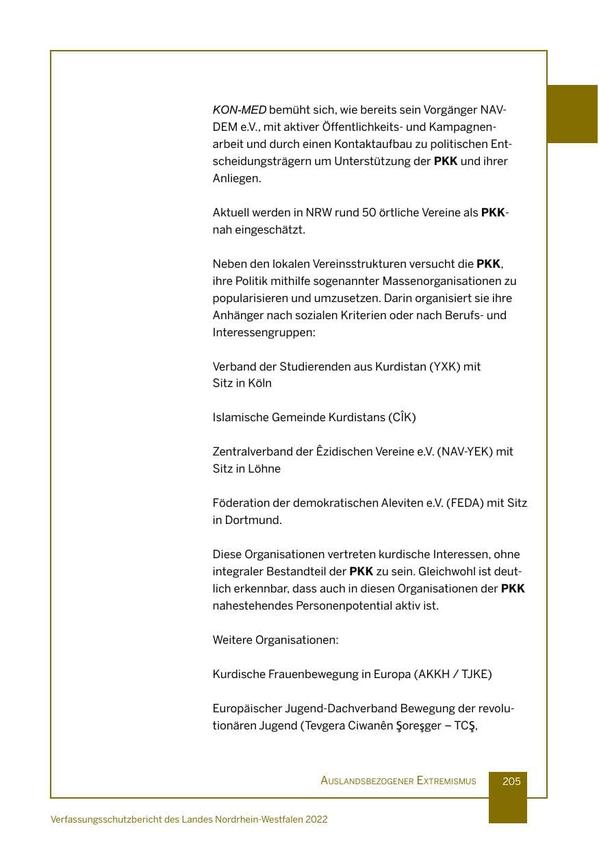 Seite 205 des Verfassungsschutzbericht 2022 Nordrhein-Westfalen