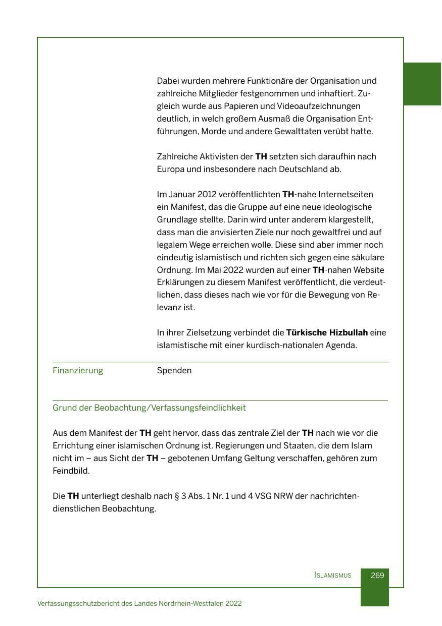 Seite 269 des Verfassungsschutzbericht 2022 Nordrhein-Westfalen