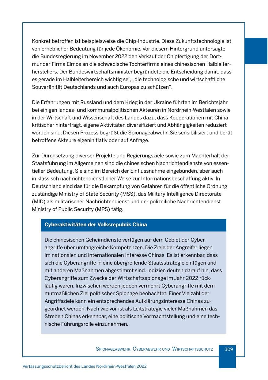 Seite 309 des Verfassungsschutzbericht 2022 Nordrhein-Westfalen