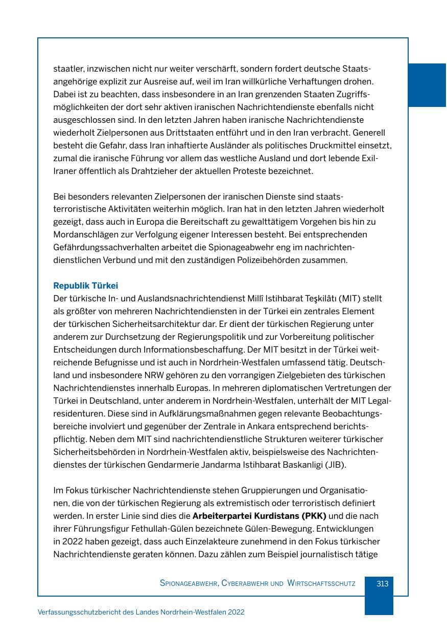 Seite 313 des Verfassungsschutzbericht 2022 Nordrhein-Westfalen