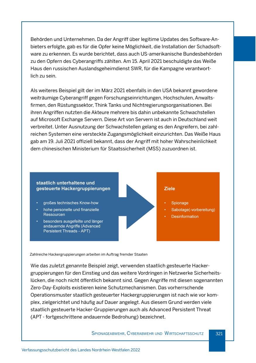 Seite 321 des Verfassungsschutzbericht 2022 Nordrhein-Westfalen