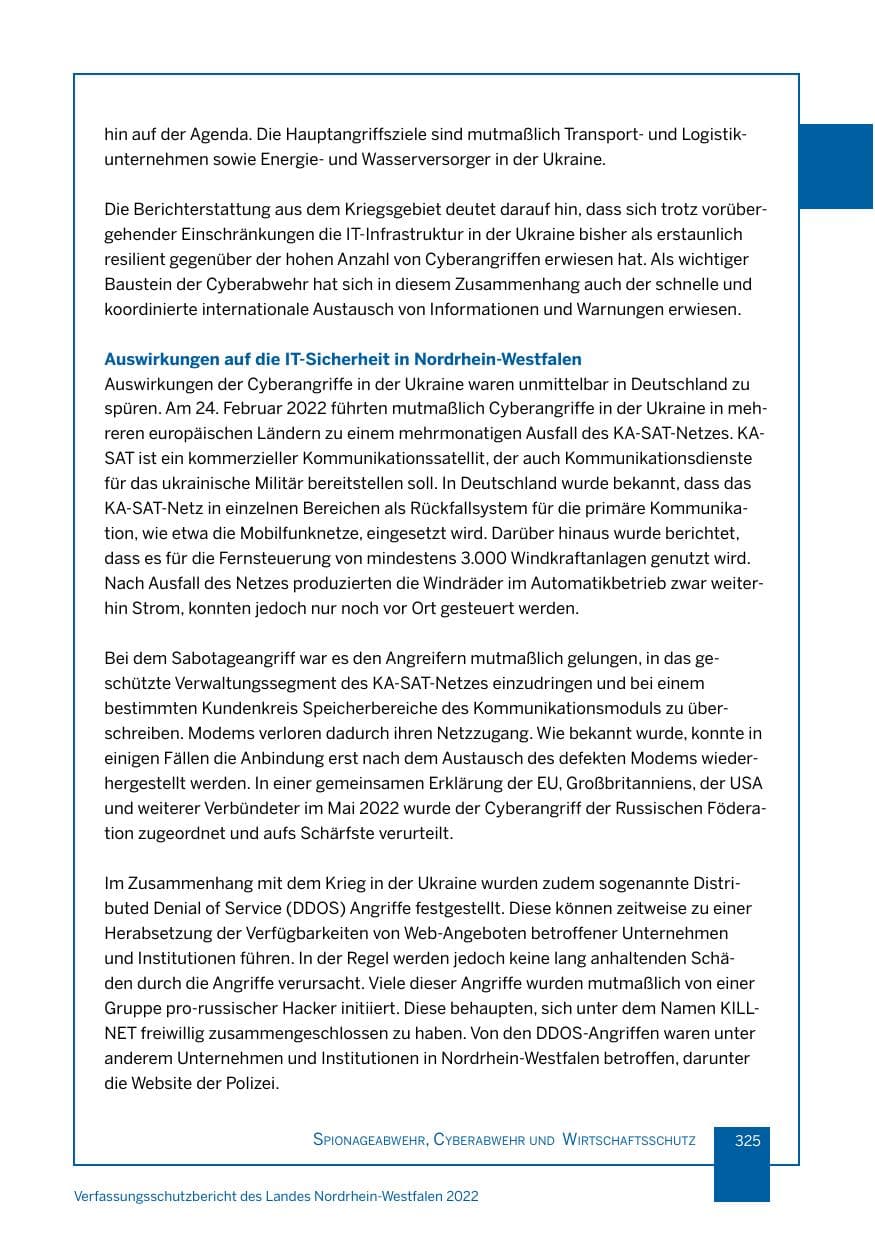 Seite 325 des Verfassungsschutzbericht 2022 Nordrhein-Westfalen
