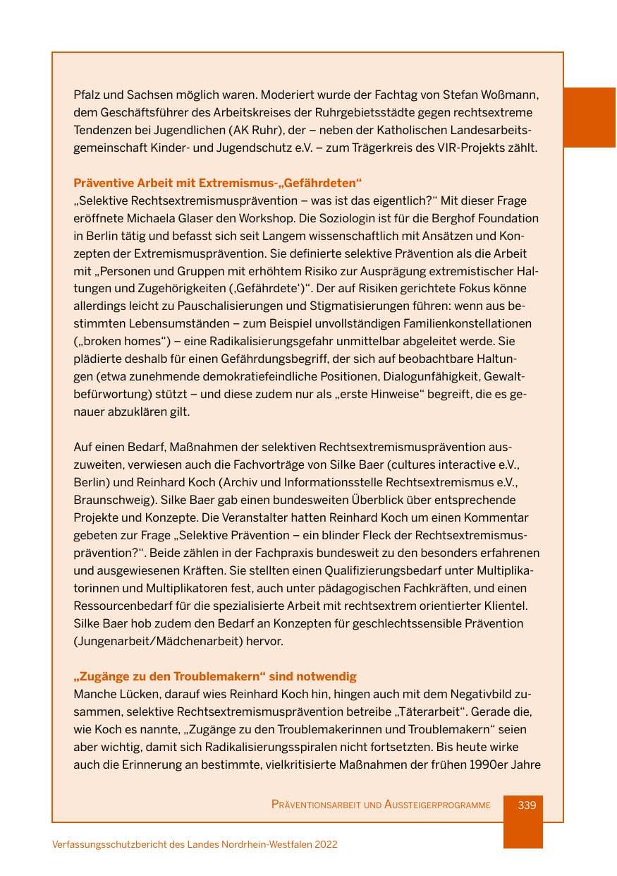 Seite 339 des Verfassungsschutzbericht 2022 Nordrhein-Westfalen