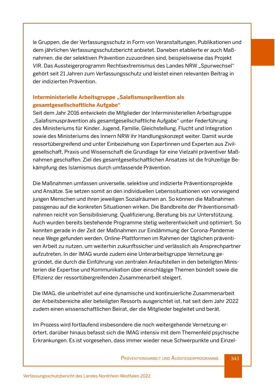 Seite 343 des Verfassungsschutzbericht 2022 Nordrhein-Westfalen