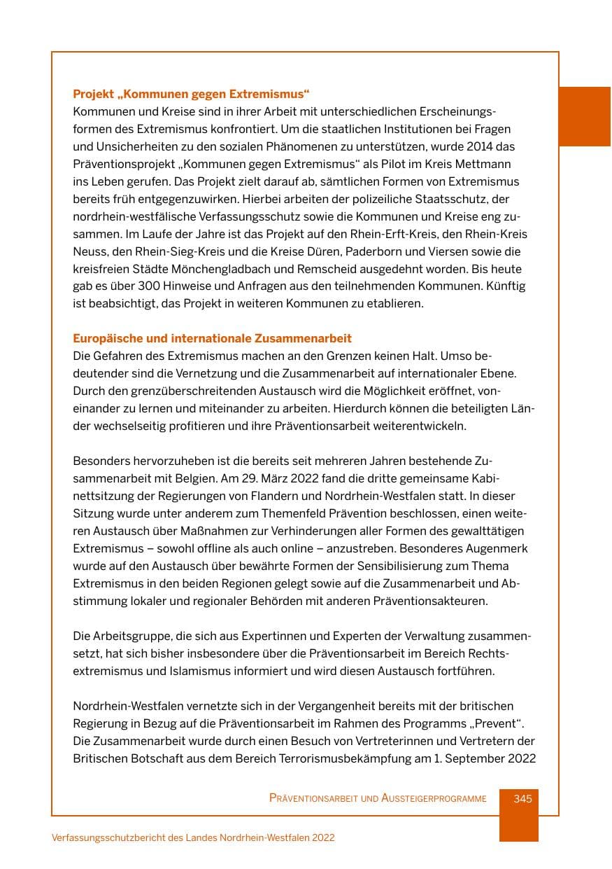 Seite 345 des Verfassungsschutzbericht 2022 Nordrhein-Westfalen