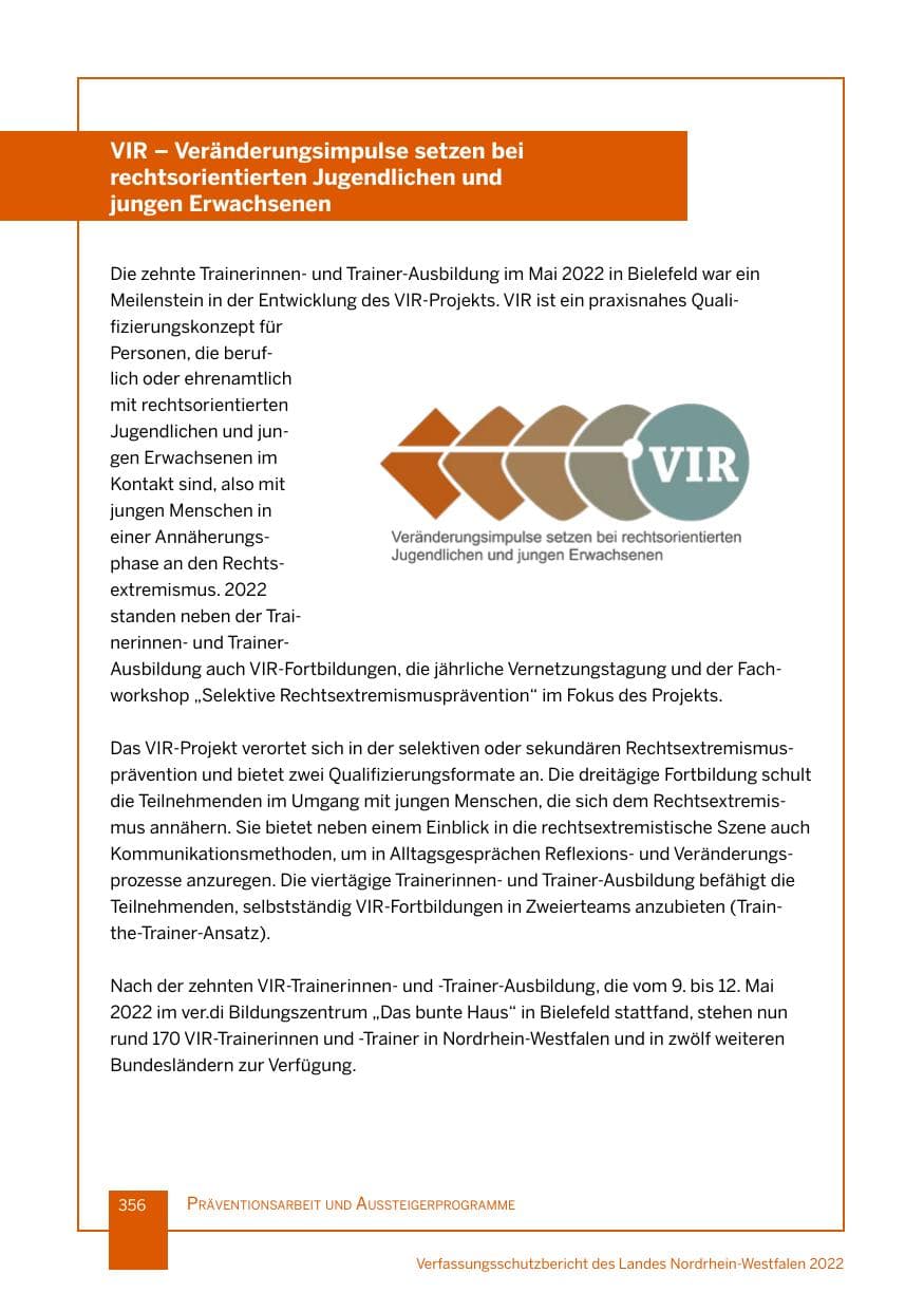 Seite 356 des Verfassungsschutzbericht 2022 Nordrhein-Westfalen