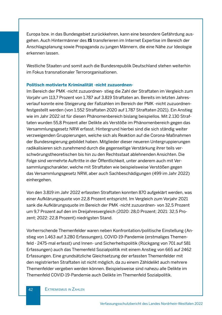 Seite 42 des Verfassungsschutzbericht 2022 Nordrhein-Westfalen