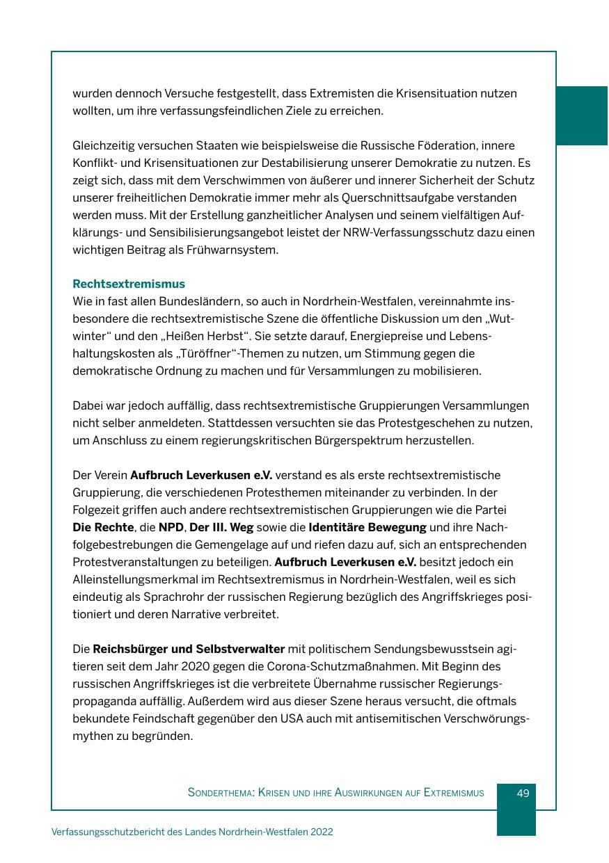 Seite 49 des Verfassungsschutzbericht 2022 Nordrhein-Westfalen