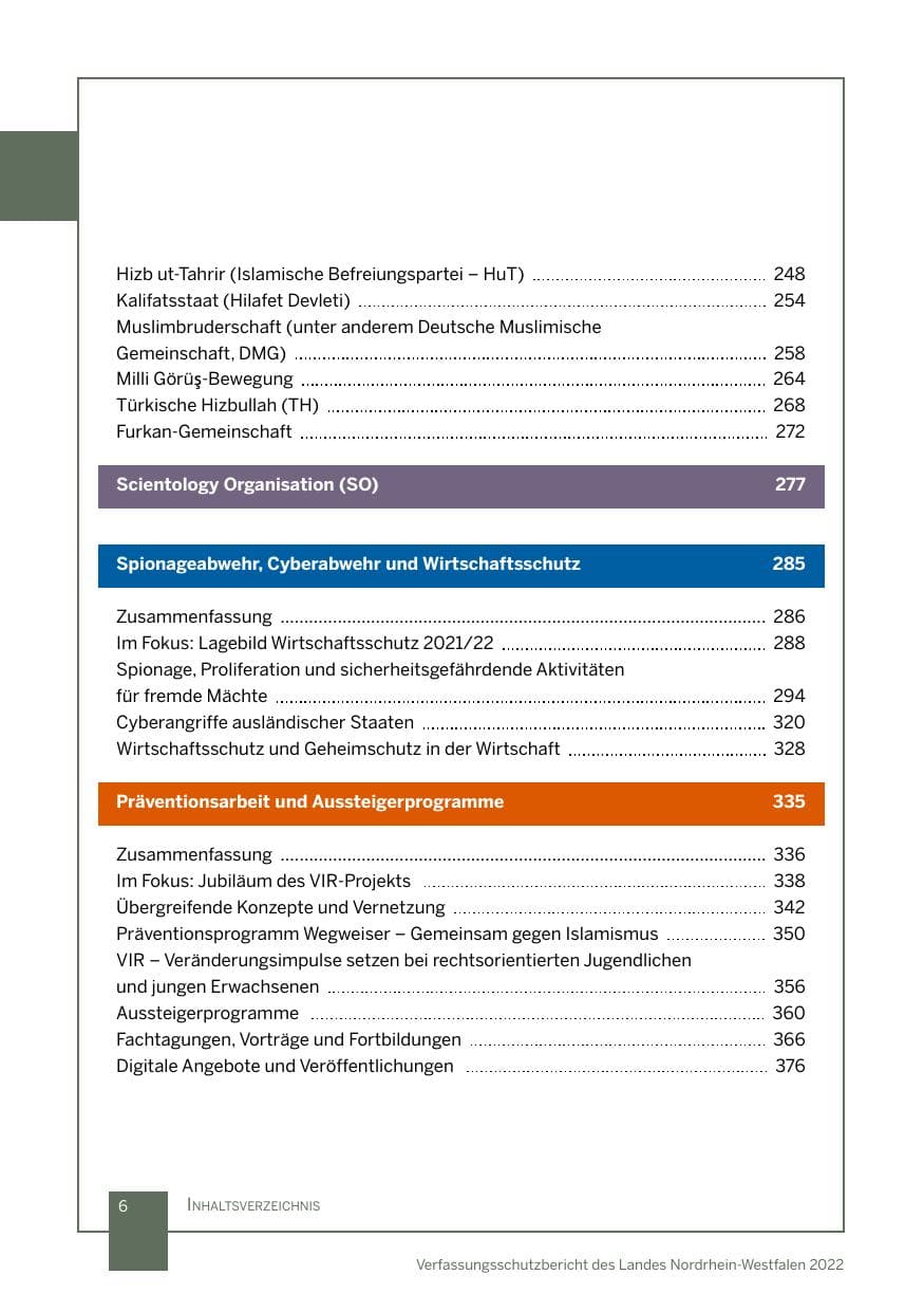 Seite 6 des Verfassungsschutzbericht 2022 Nordrhein-Westfalen