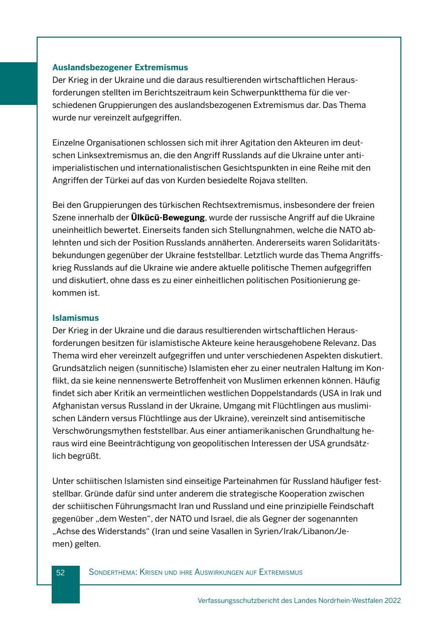 Seite 52 des Verfassungsschutzbericht 2022 Nordrhein-Westfalen