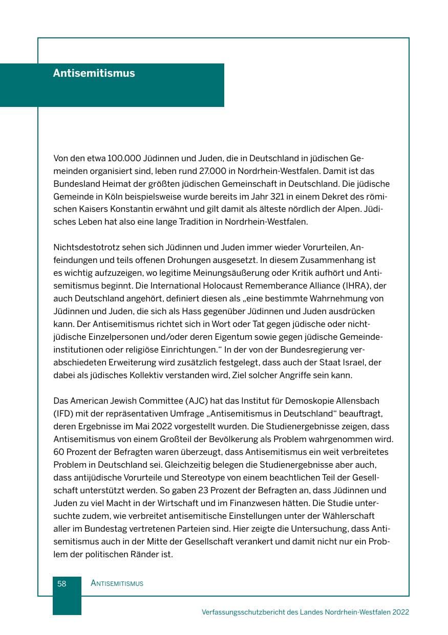 Seite 58 des Verfassungsschutzbericht 2022 Nordrhein-Westfalen
