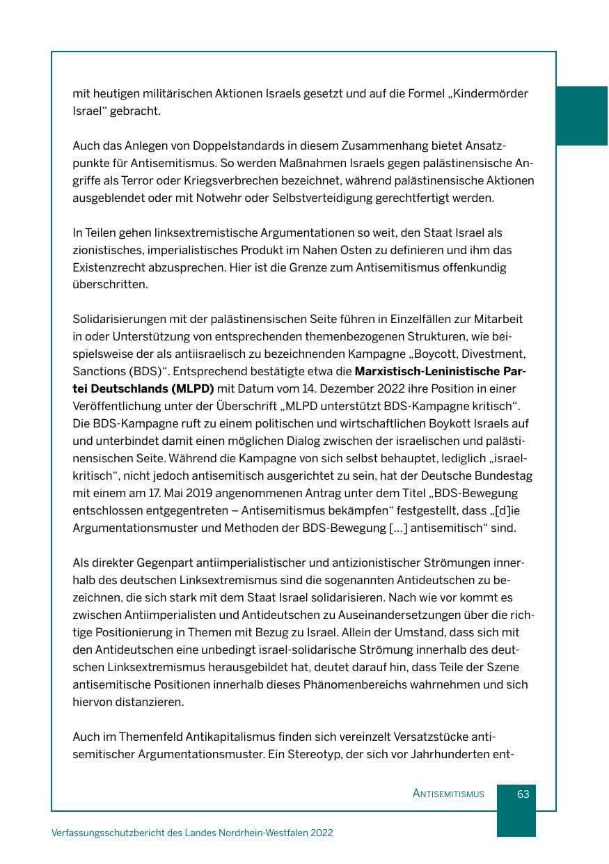 Seite 63 des Verfassungsschutzbericht 2022 Nordrhein-Westfalen