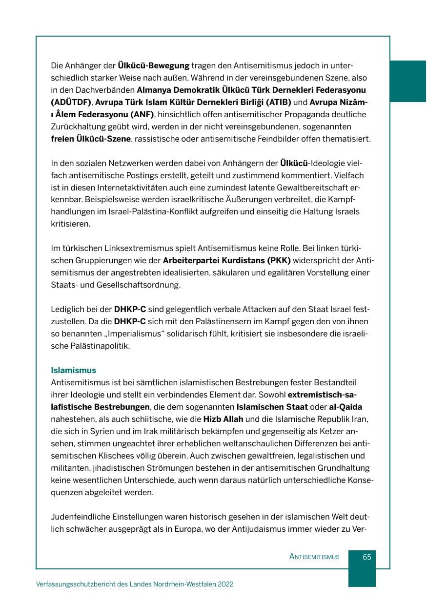 Seite 65 des Verfassungsschutzbericht 2022 Nordrhein-Westfalen