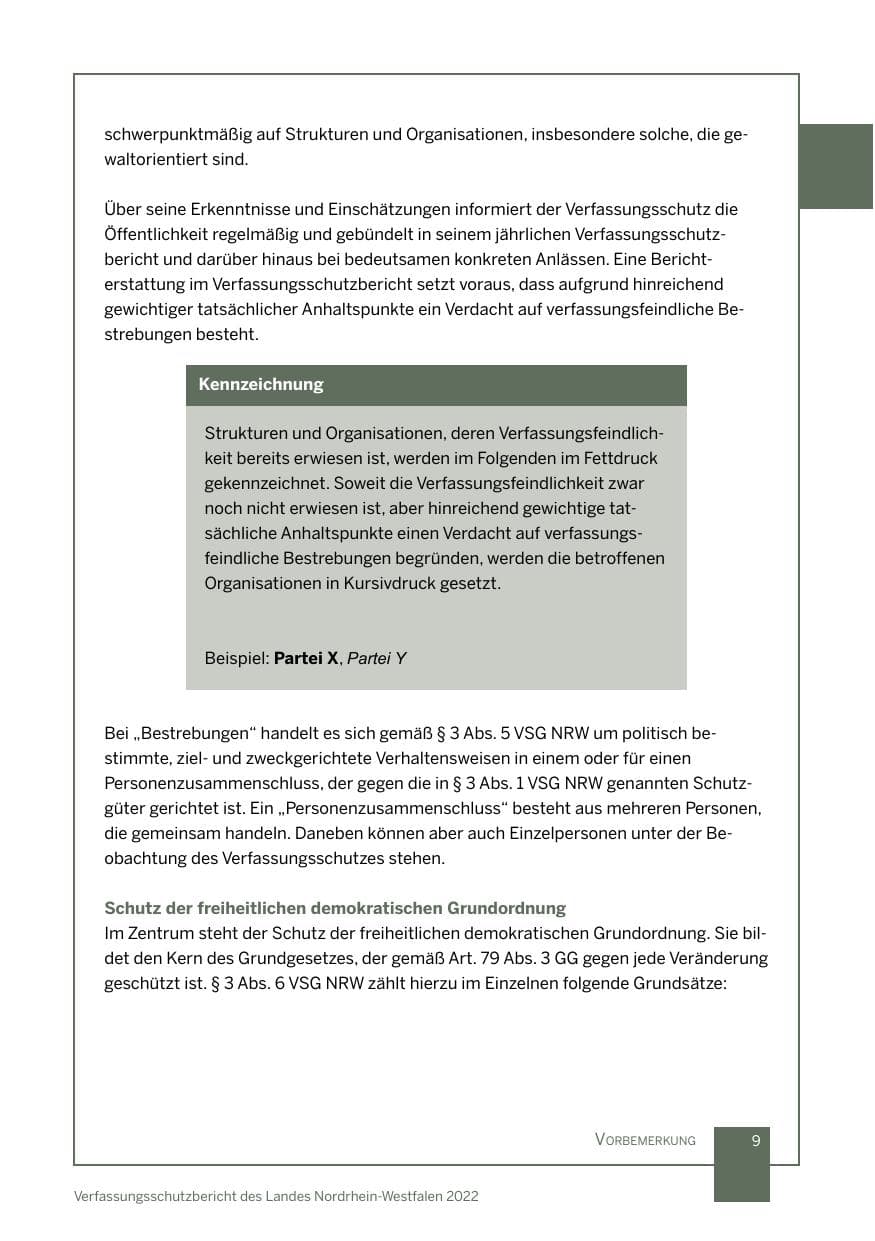 Seite 9 des Verfassungsschutzbericht 2022 Nordrhein-Westfalen