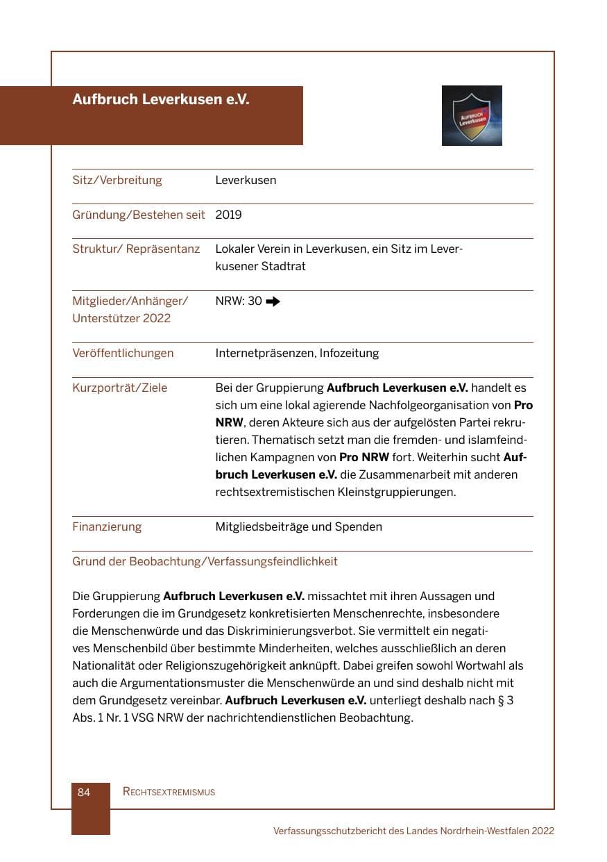 Seite 84 des Verfassungsschutzbericht 2022 Nordrhein-Westfalen