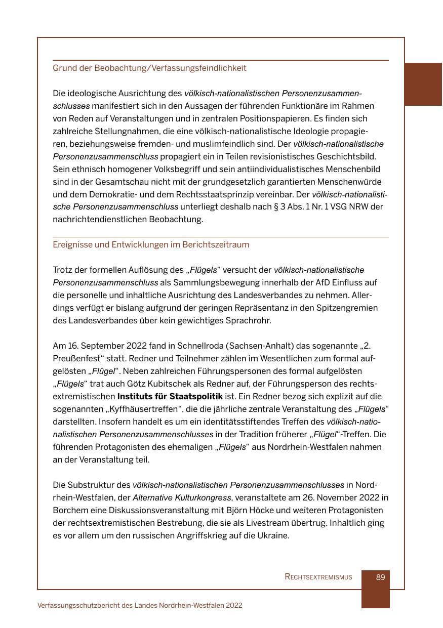 Seite 89 des Verfassungsschutzbericht 2022 Nordrhein-Westfalen