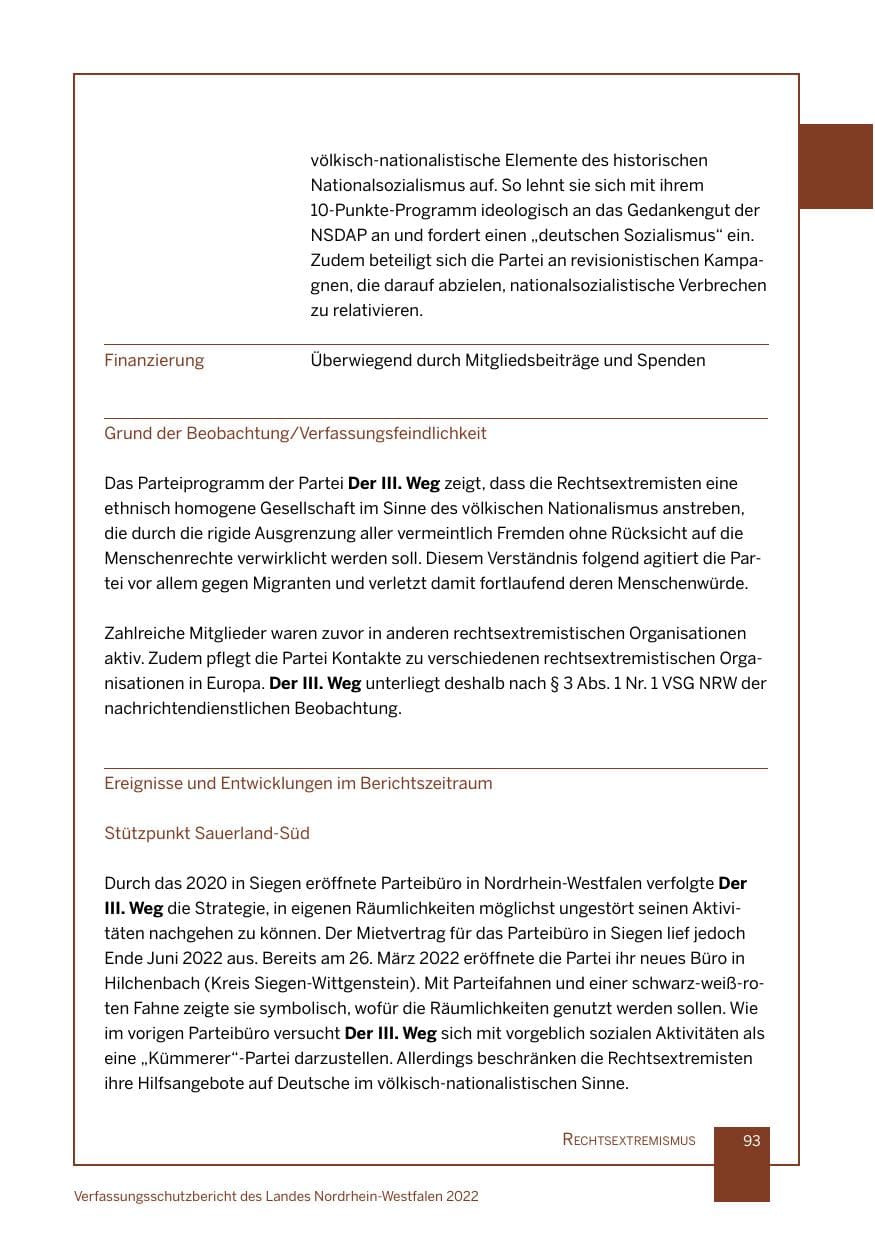 Seite 93 des Verfassungsschutzbericht 2022 Nordrhein-Westfalen