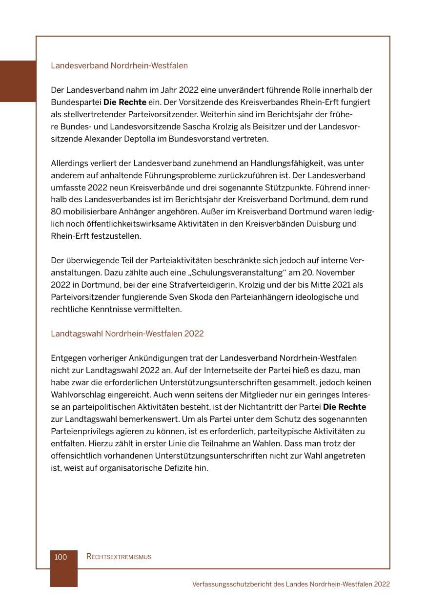 Seite 100 des Verfassungsschutzbericht 2022 Nordrhein-Westfalen