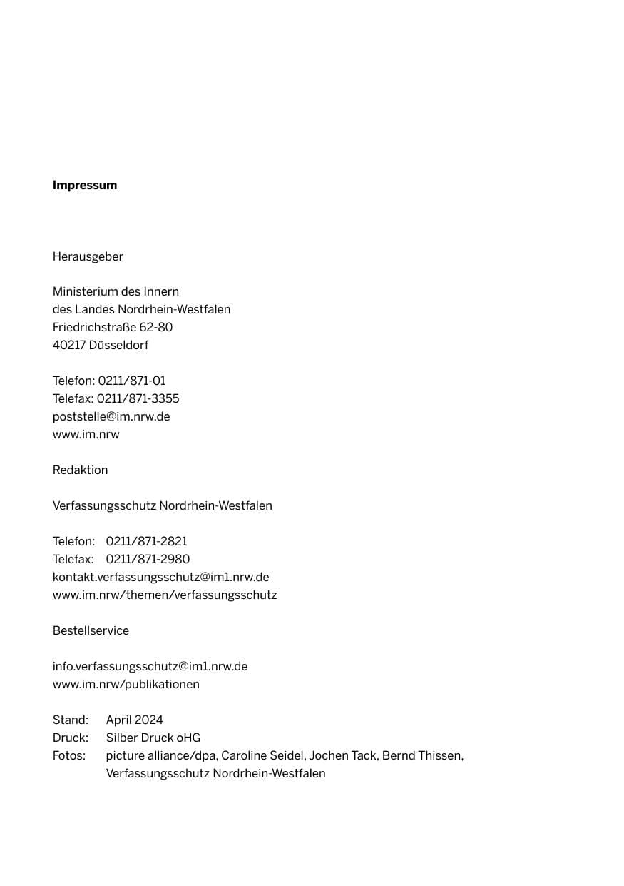 Seite 2 des Verfassungsschutzbericht 2023 Nordrhein-Westfalen