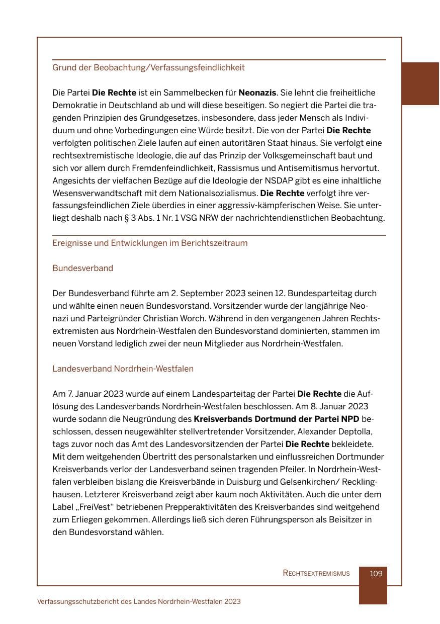 Seite 109 des Verfassungsschutzbericht 2023 Nordrhein-Westfalen