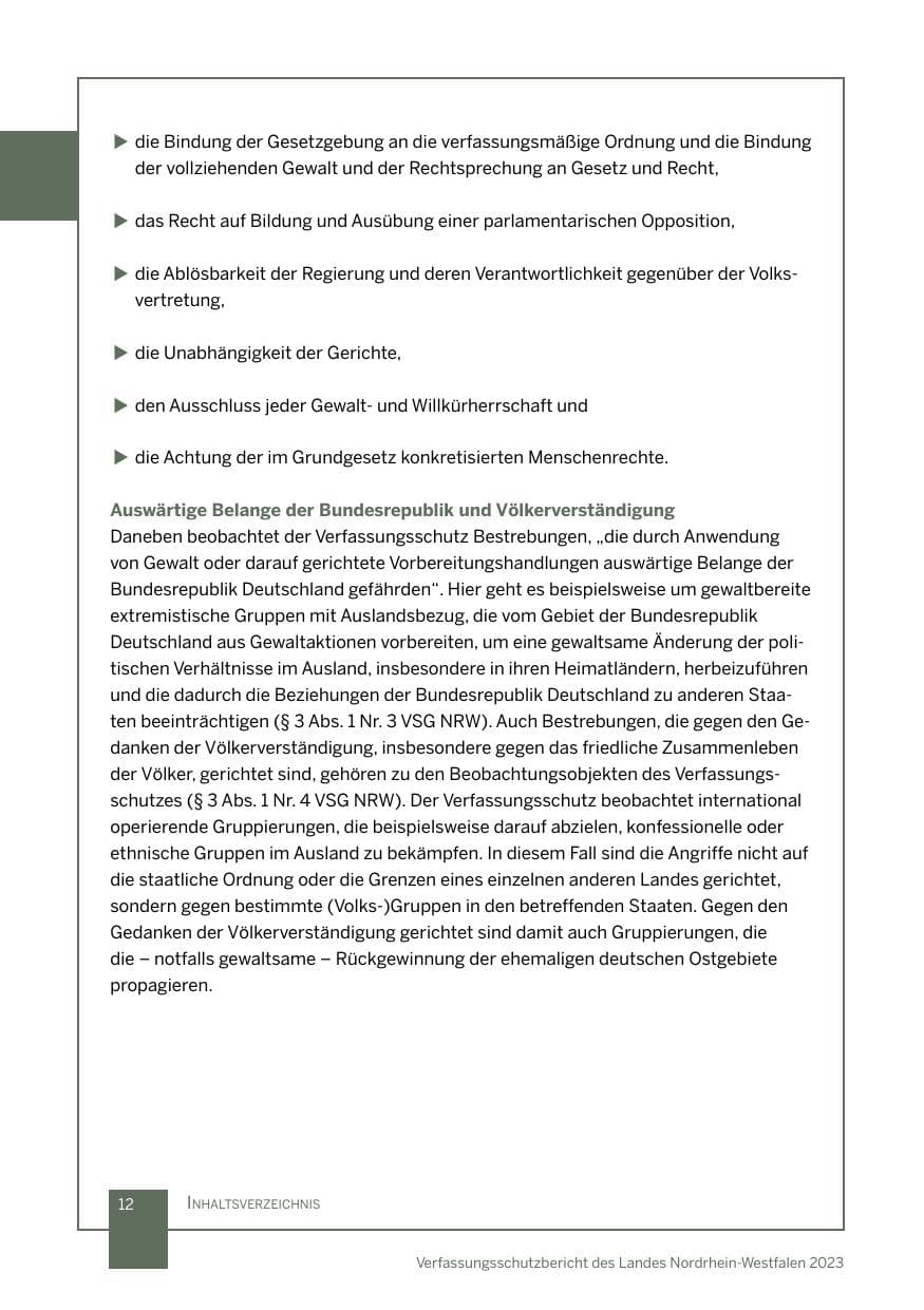 Seite 12 des Verfassungsschutzbericht 2023 Nordrhein-Westfalen