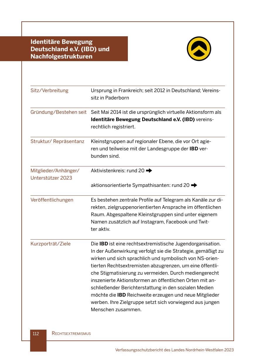 Seite 112 des Verfassungsschutzbericht 2023 Nordrhein-Westfalen