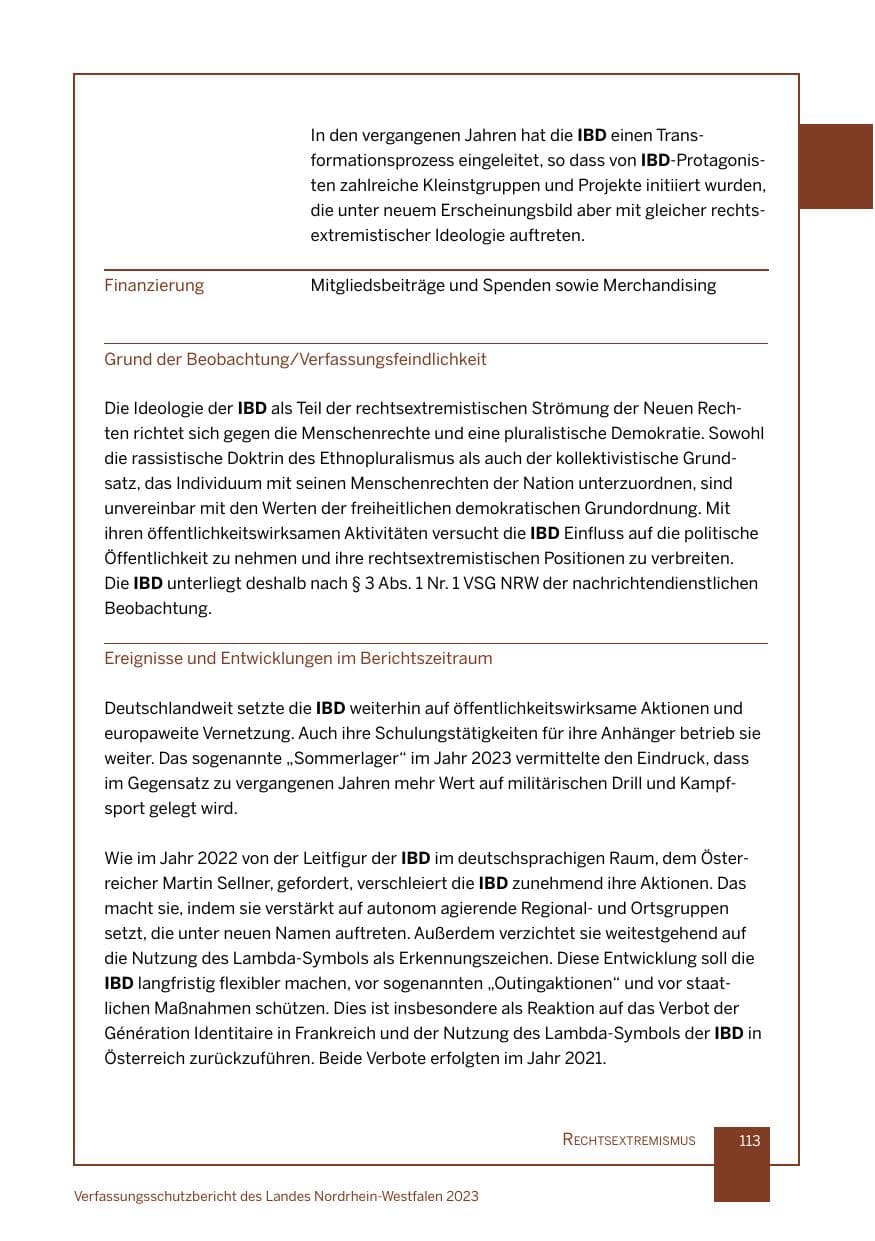 Seite 113 des Verfassungsschutzbericht 2023 Nordrhein-Westfalen