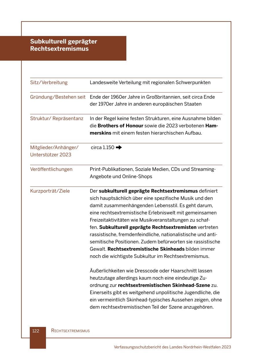 Seite 122 des Verfassungsschutzbericht 2023 Nordrhein-Westfalen