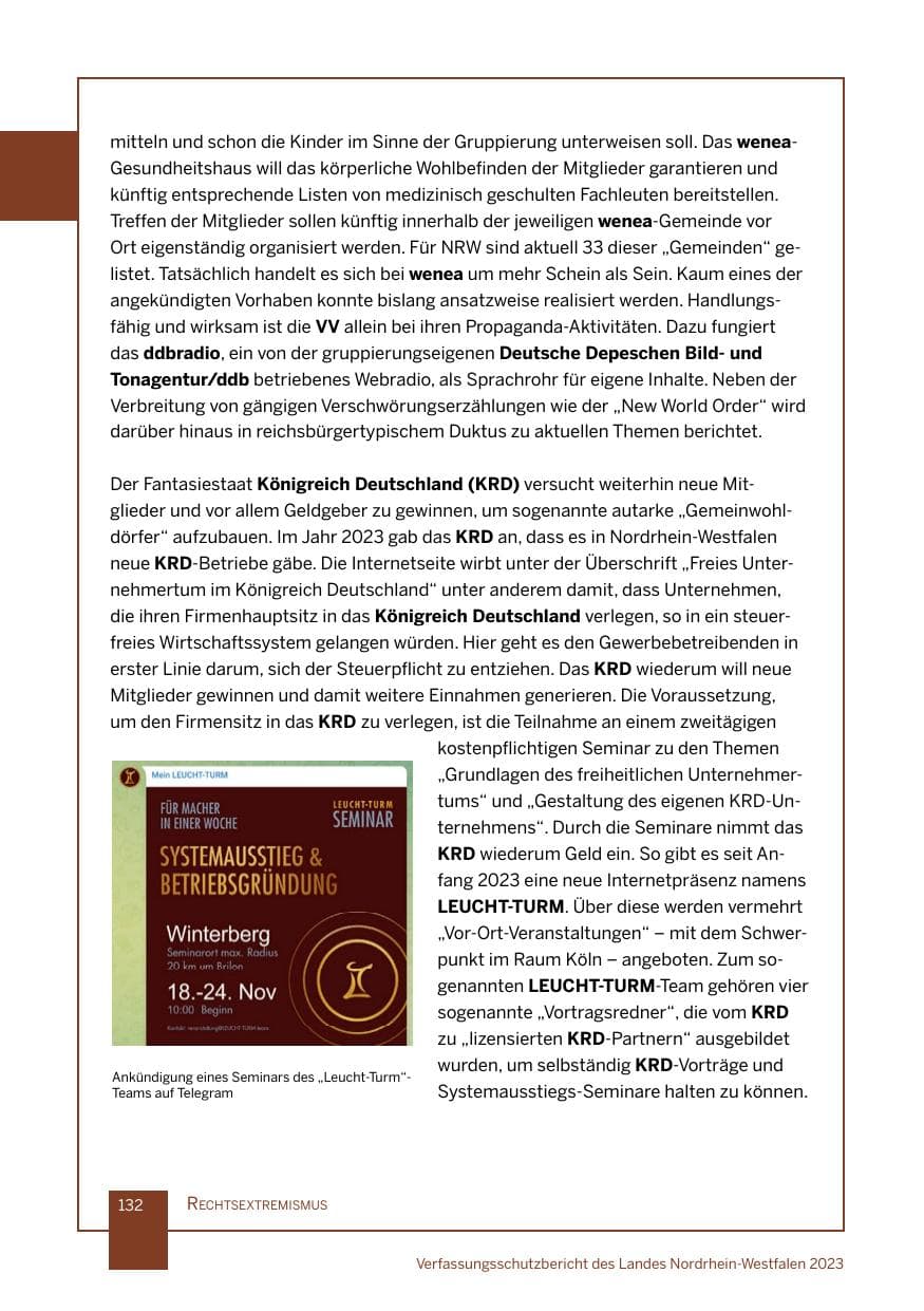 Seite 132 des Verfassungsschutzbericht 2023 Nordrhein-Westfalen