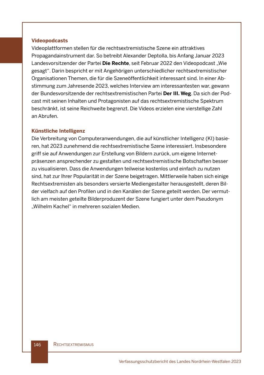Seite 146 des Verfassungsschutzbericht 2023 Nordrhein-Westfalen