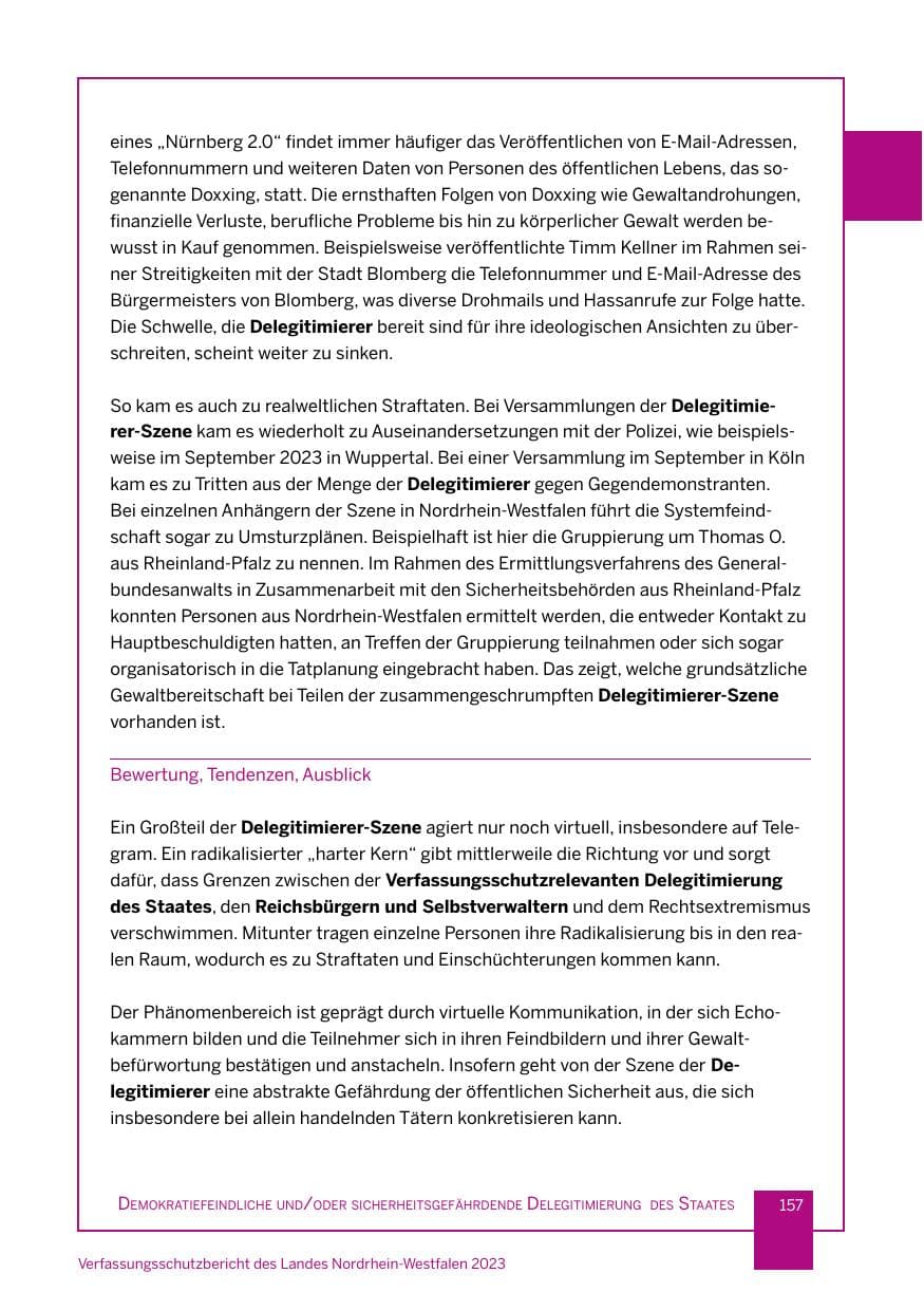 Seite 157 des Verfassungsschutzbericht 2023 Nordrhein-Westfalen