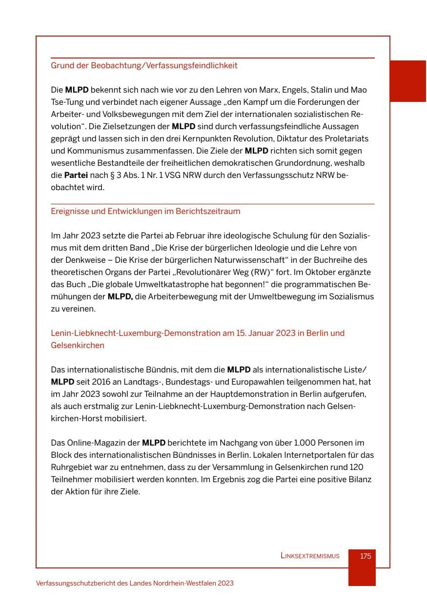Seite 175 des Verfassungsschutzbericht 2023 Nordrhein-Westfalen