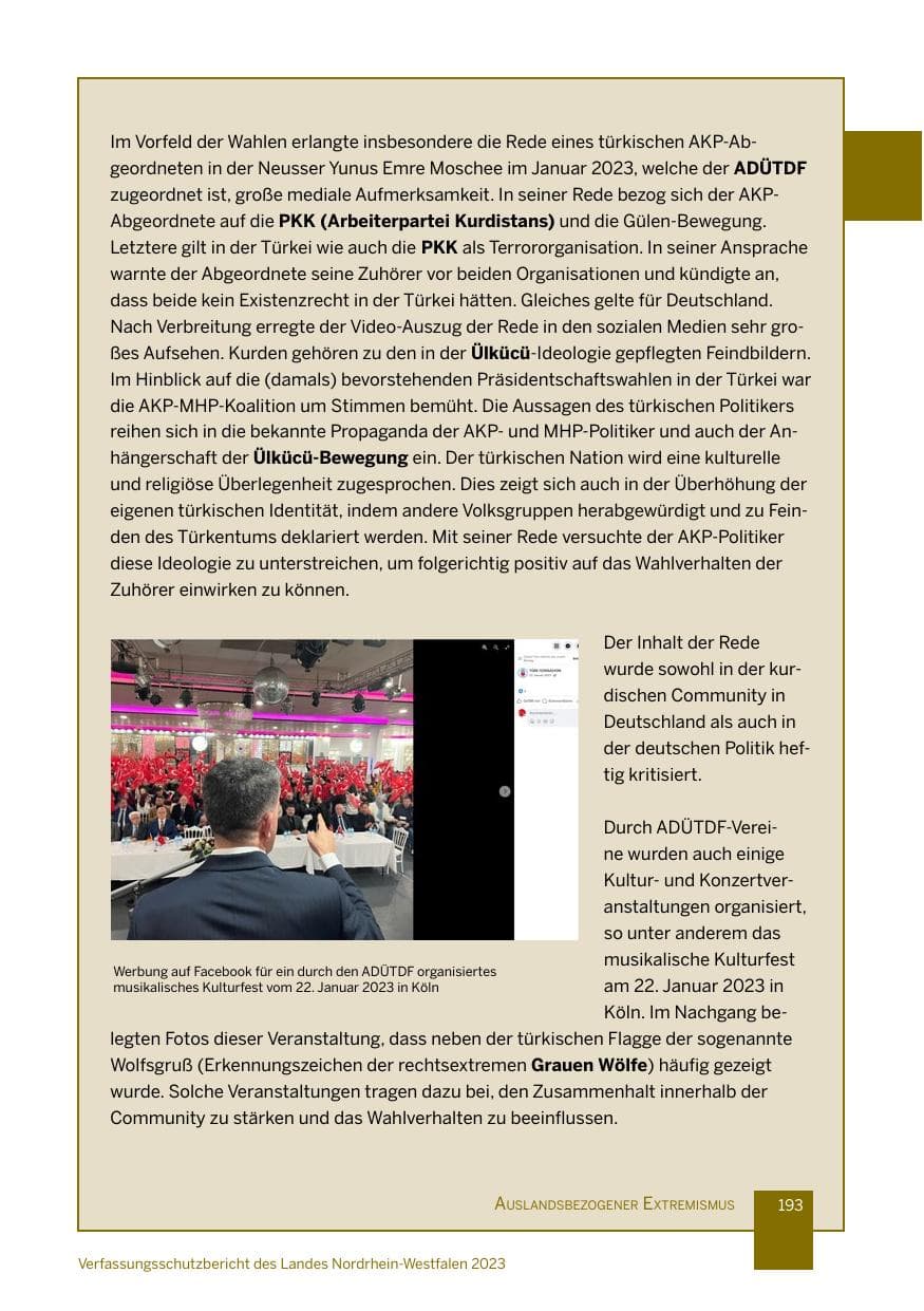 Seite 193 des Verfassungsschutzbericht 2023 Nordrhein-Westfalen